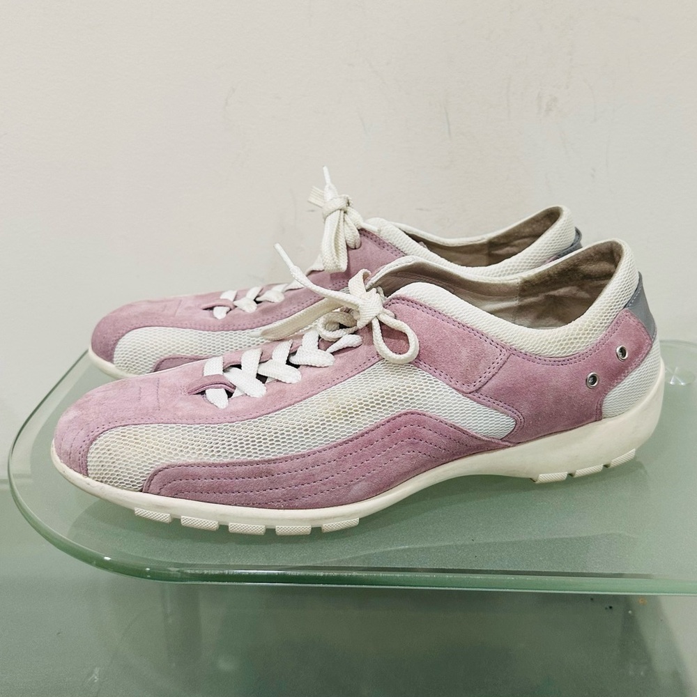 Donald J Pliner Sport Travel 10M Pink/Grey Suede Oxford Shoes Square Toe Italy